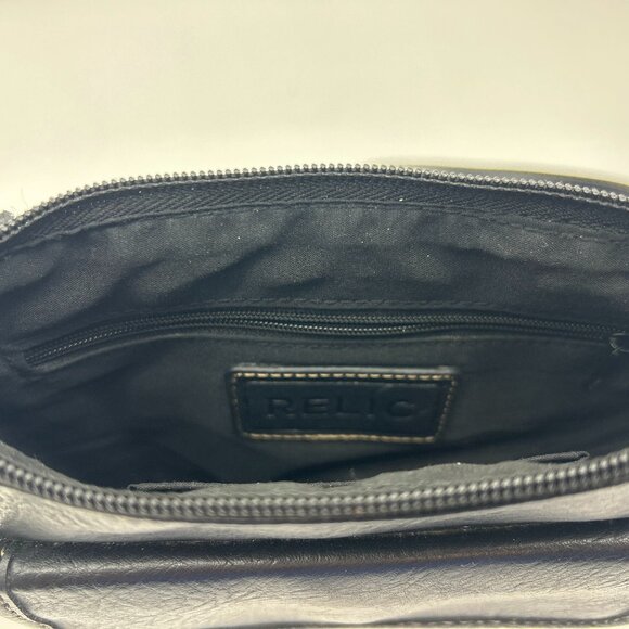 Relic By Fossil Black Vegan Leather Crossbody Bag Outer Pockets Top Zip Square‎ - Picture 5 of 10